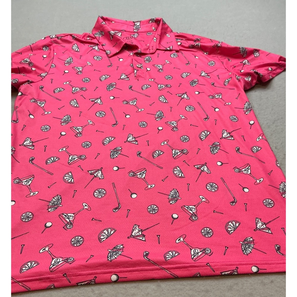 Chaps Golf Polo Shirt Pink Cocktail Golf‎ Print Mens XL Performance CHG14KT030